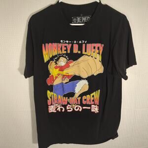 One Piece Monkey D Luffy Shirt Large Black Ripple Junction Straw Hat Crew Anime